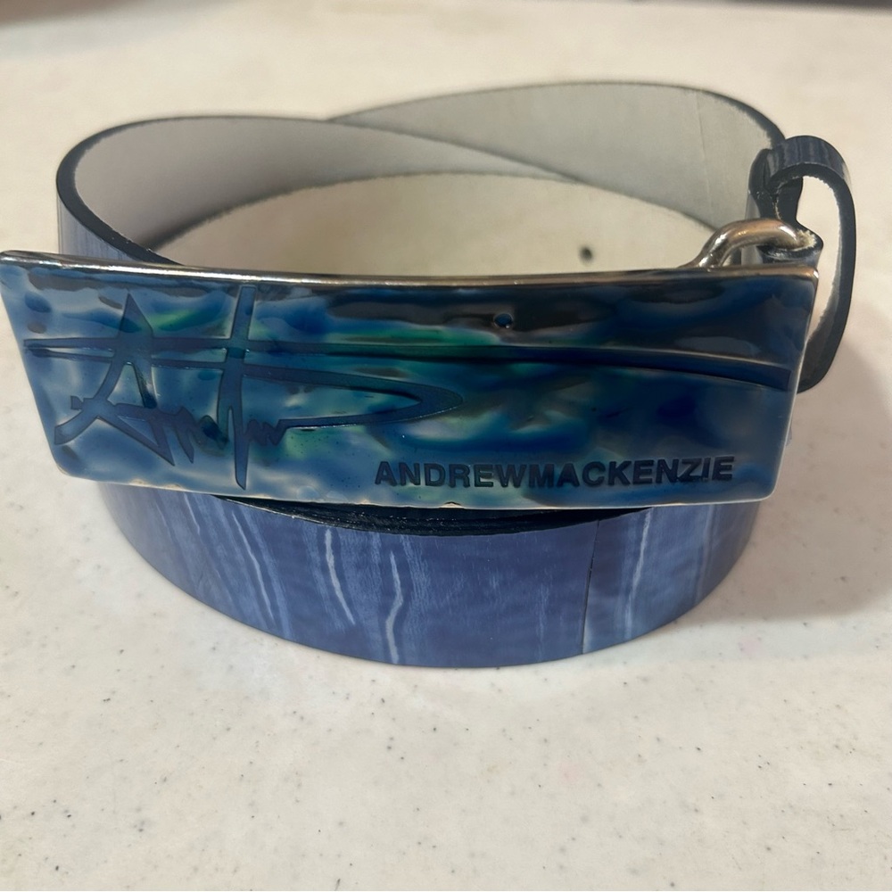 Vintage Rare Andrew Mackenzie‎ Belt Blue Size 
 95/ US 36 Leather Made in Italy